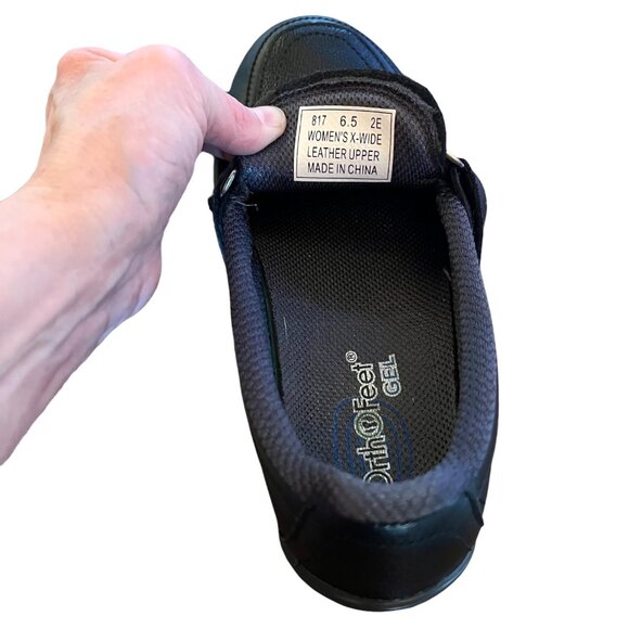 Women's Black Chelsea OrthoFeet Gel Leather Slip-On Comfort Loafer Sz 6.5 X-Wide - Picture 7 of 9
